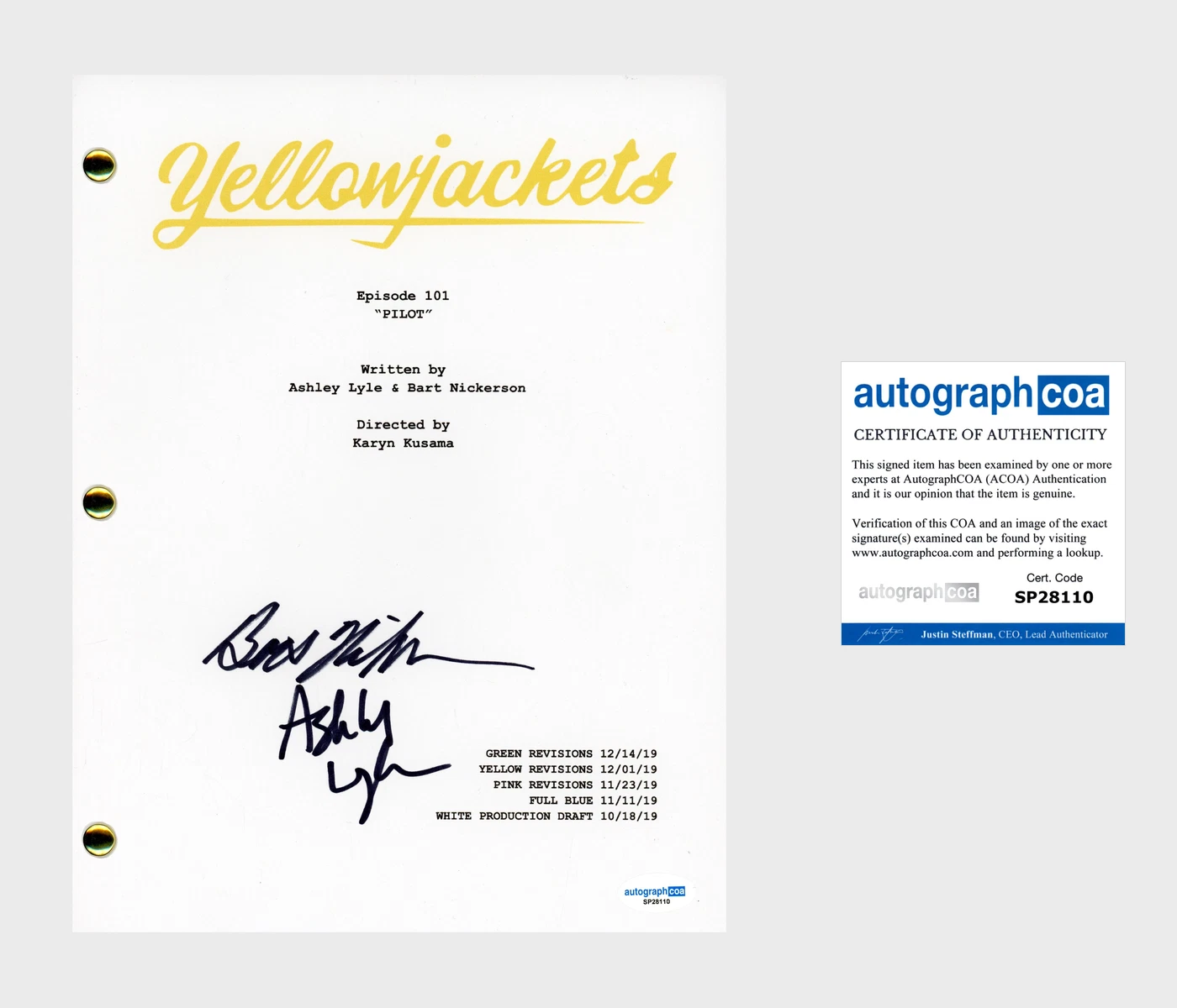 Bart Nickerson & Ashley Lyle 'Yellowjackets' Creators Signed Full Script ACOA