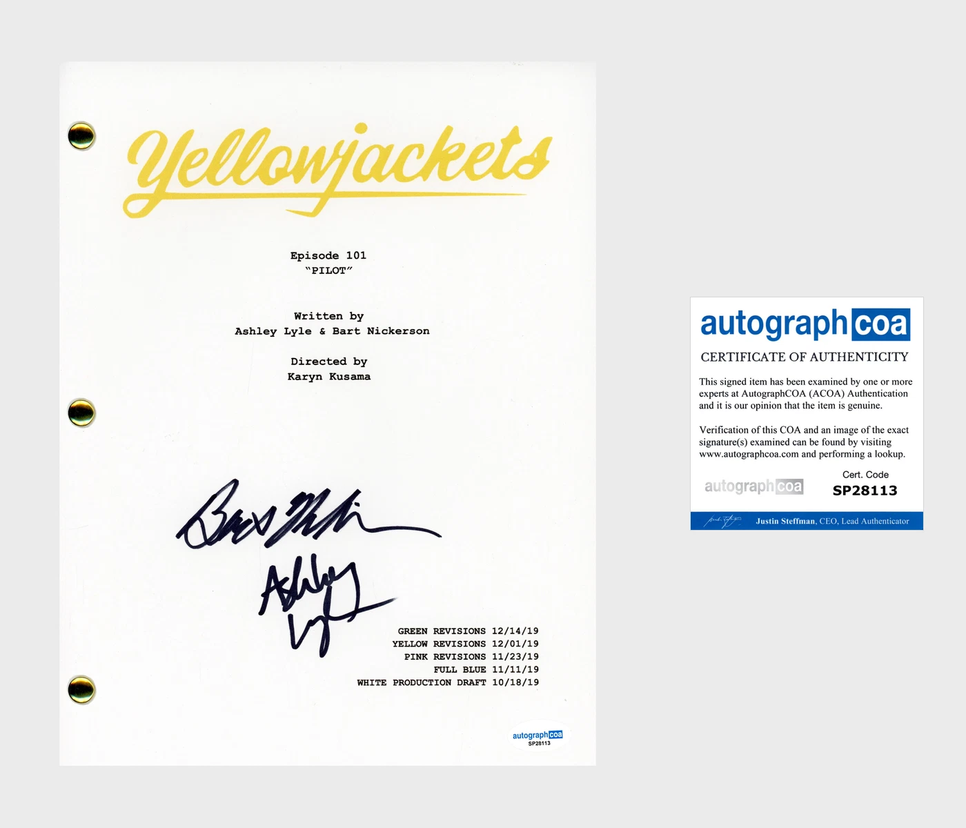 Bart Nickerson & Ashley Lyle 'Yellowjackets' Creators Signed Full Script ACOA