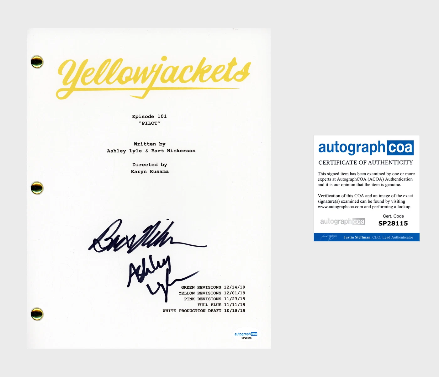 Bart Nickerson & Ashley Lyle 'Yellowjackets' Creators Signed Full Script ACOA