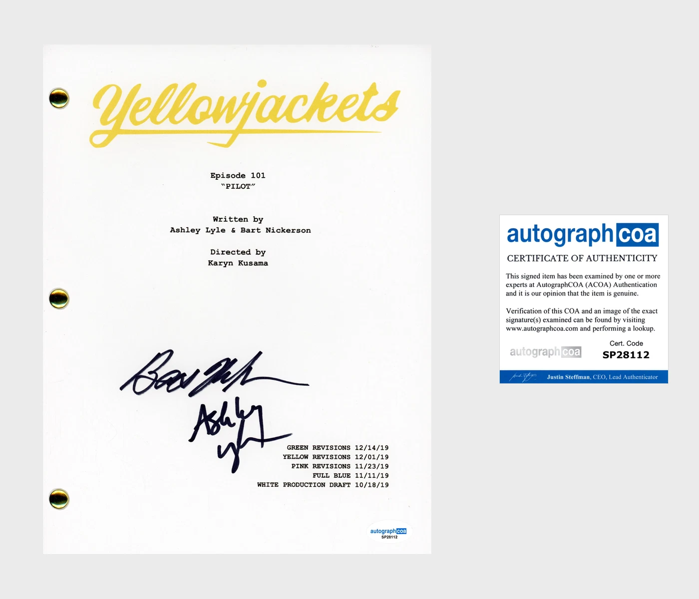 Bart Nickerson & Ashley Lyle 'Yellowjackets' Creators Signed Full Script ACOA