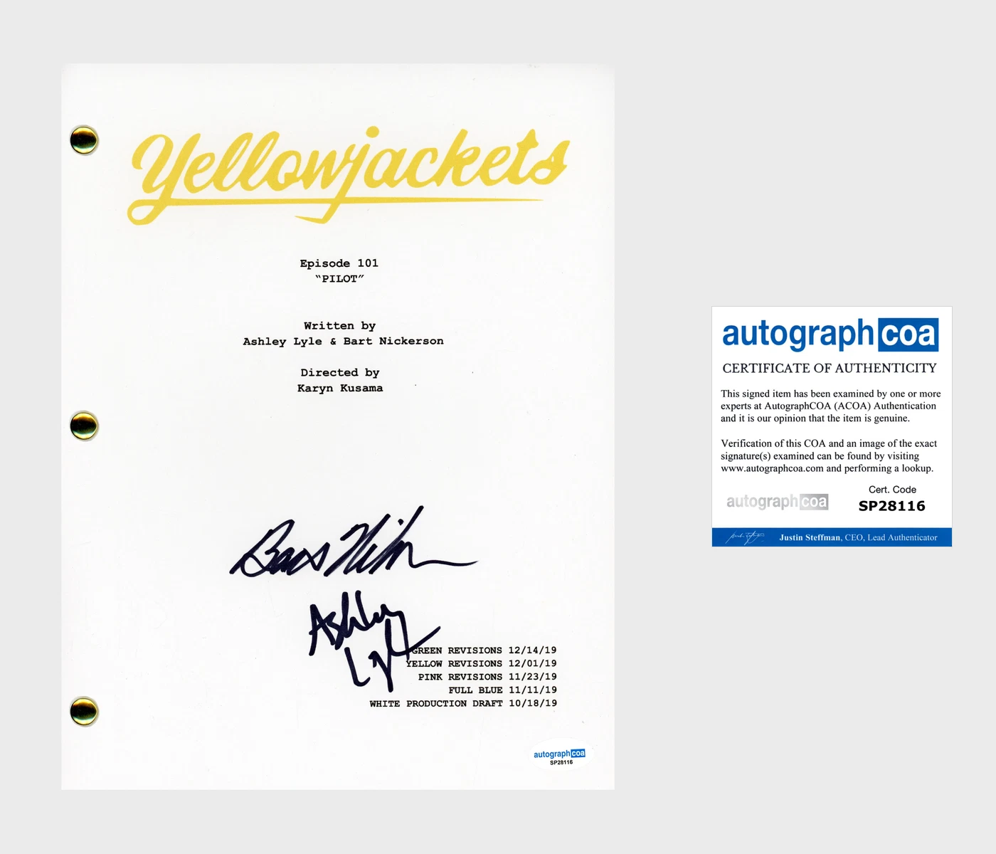 Bart Nickerson & Ashley Lyle 'Yellowjackets' Creators Signed Full Script ACOA