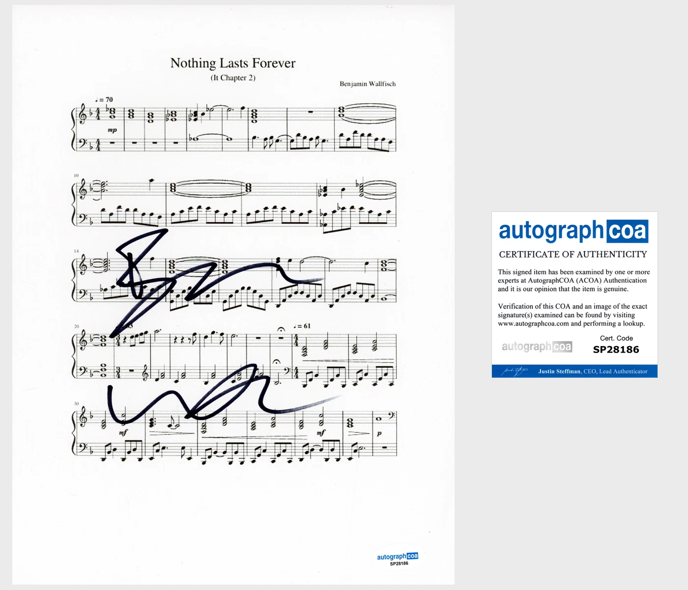 Benjamin Wallfisch ‘It’ Composer Signed Score Sheet Music ACOA