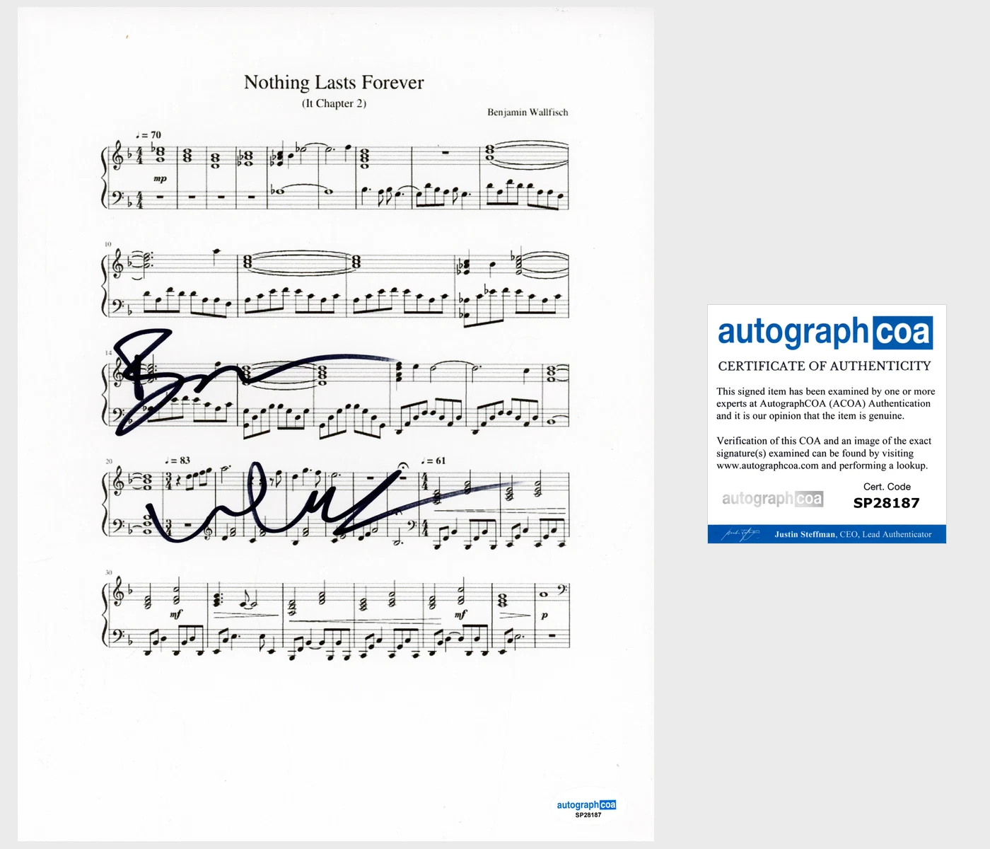 Benjamin Wallfisch ‘It’ Composer Signed Score Sheet Music ACOA