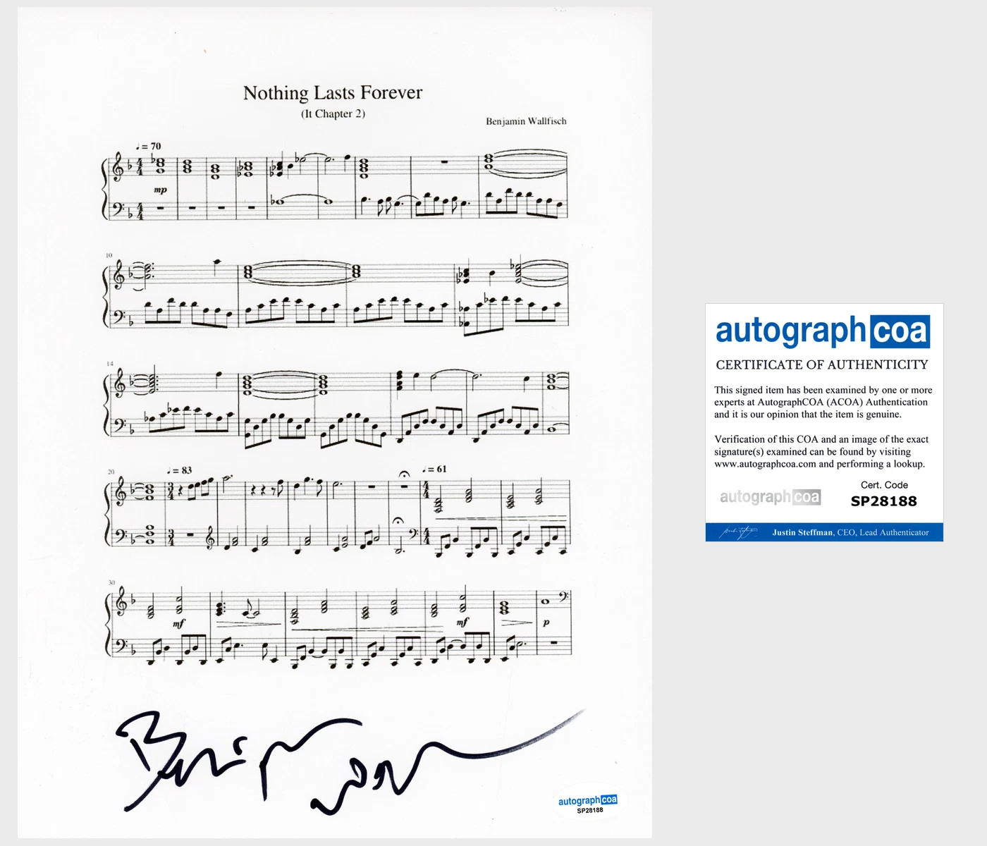 Benjamin Wallfisch ‘It’ Composer Signed Score Sheet Music ACOA