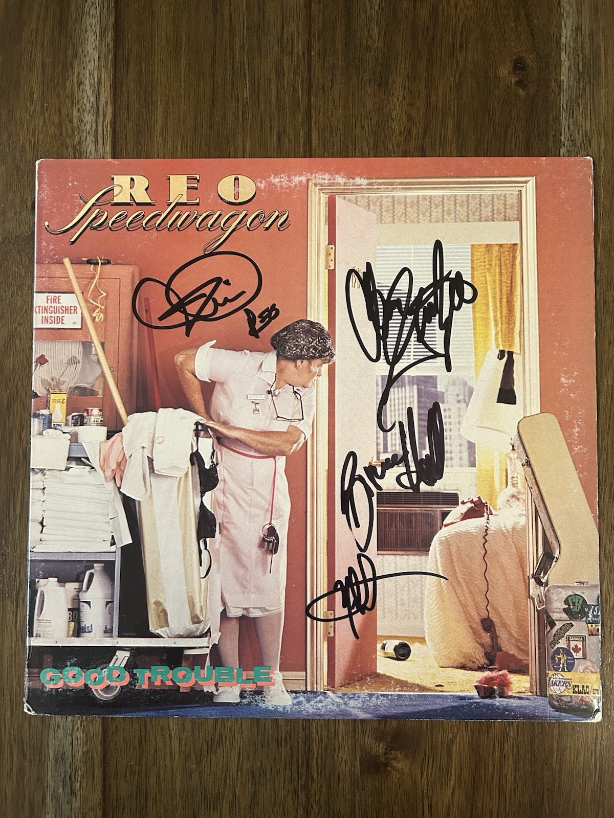 ‘REO Speedwagon’ Band Signed Vinyl Album ‘Good Trouble’ Kevin Cronin +3