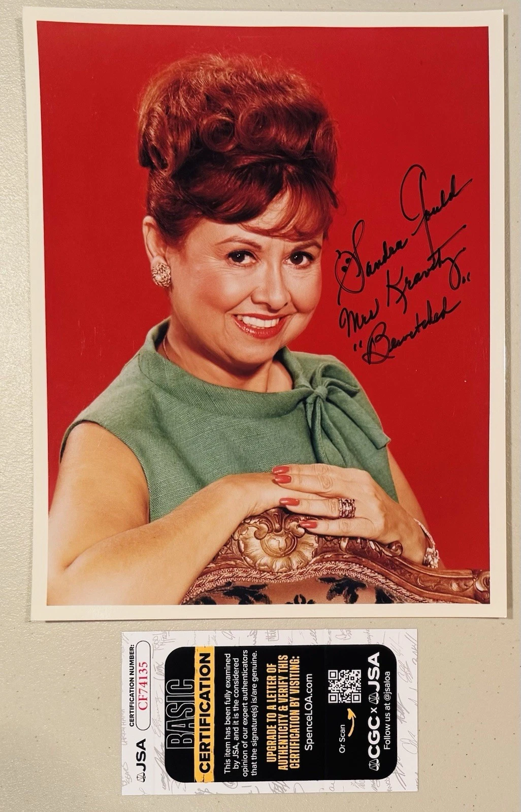 Sandra Gould Signed Autographed Bewitched 8x10 Photo W/ Inscription JSA Cert