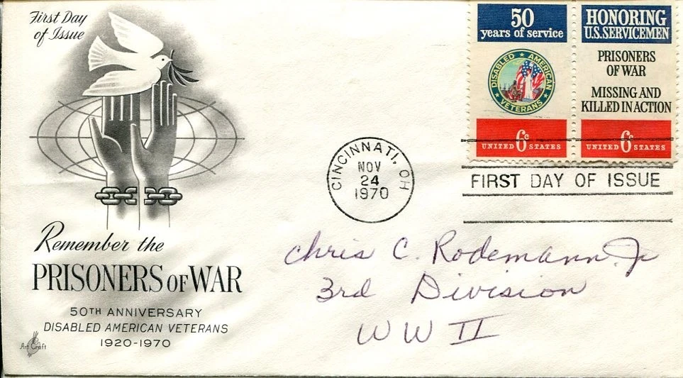 Chris Rodemann Jr 3rd Infantry Division Anzio WWII POW Signed Autograph FDC