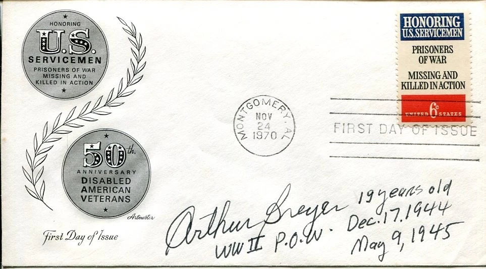 Arthur Breyer WWII War Hurtgen Fore Battle Of The Bulge POW Signed Autograph FDC