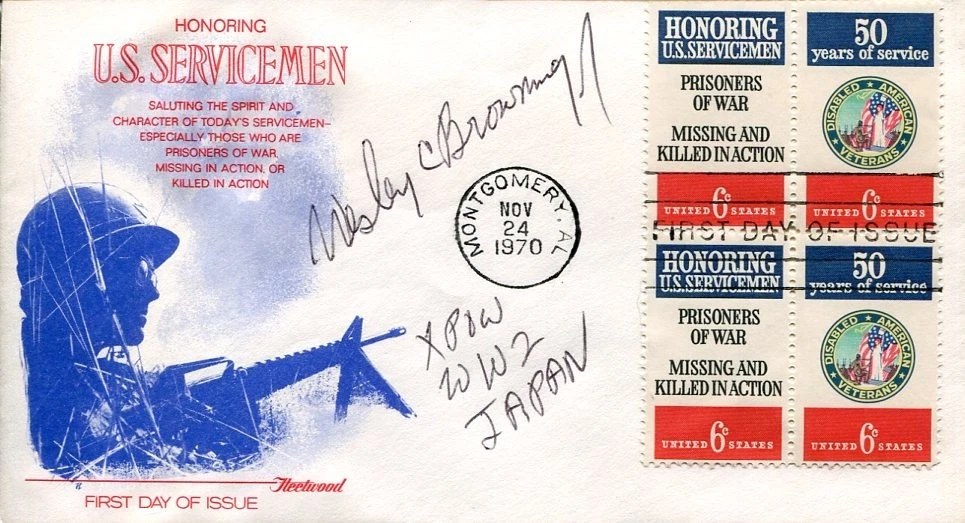 Wesley Browning WWII War Bataan Death March Survivor POW Signed Autograph FDC