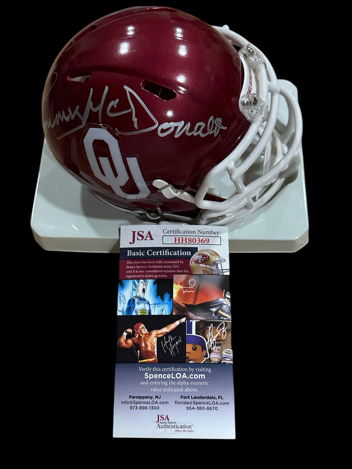 Tommy McDonald Oklahoma Sooners National Champs Signed Autograph Mini Helmet JSA
