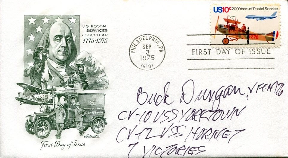 Fred Buck Dungan WWII War Ace Fighter Pilot CV10 Navy Cross Signed Autograph FDC