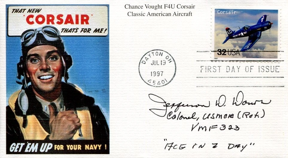 Jefferson Dorroh Death Rattlers WWII War Ace Fighter USMC Signed Autograph FDC