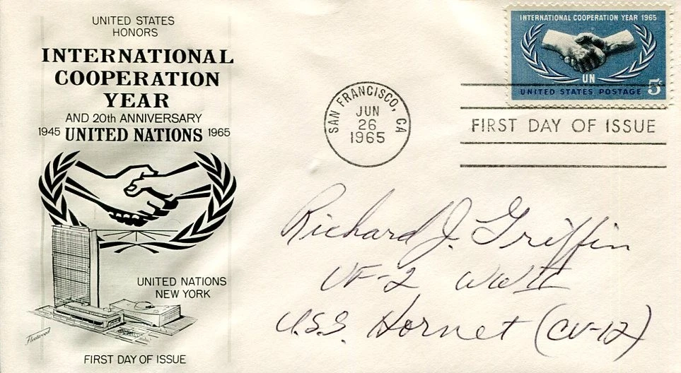 Richard J Griffin USN VF-2 USS Hornet WWII War Fighter Ace Signed Autograph FDC