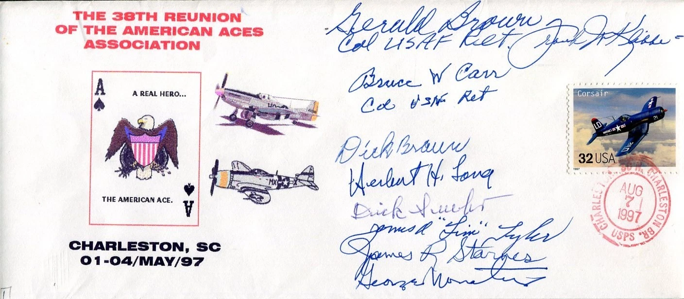 Frank Klibbe Bruce Carr Herbert Long 9 WWII War Fighter Ace Signed Autograph