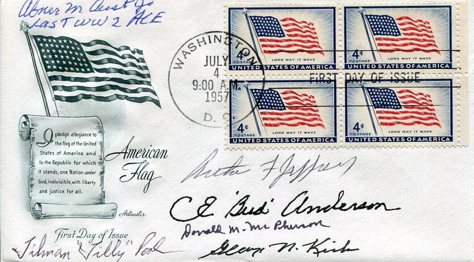 Bud Anderson Art Jeffrey George Kirk 6 WWII War Fighter Ace Signed Autograph FDC