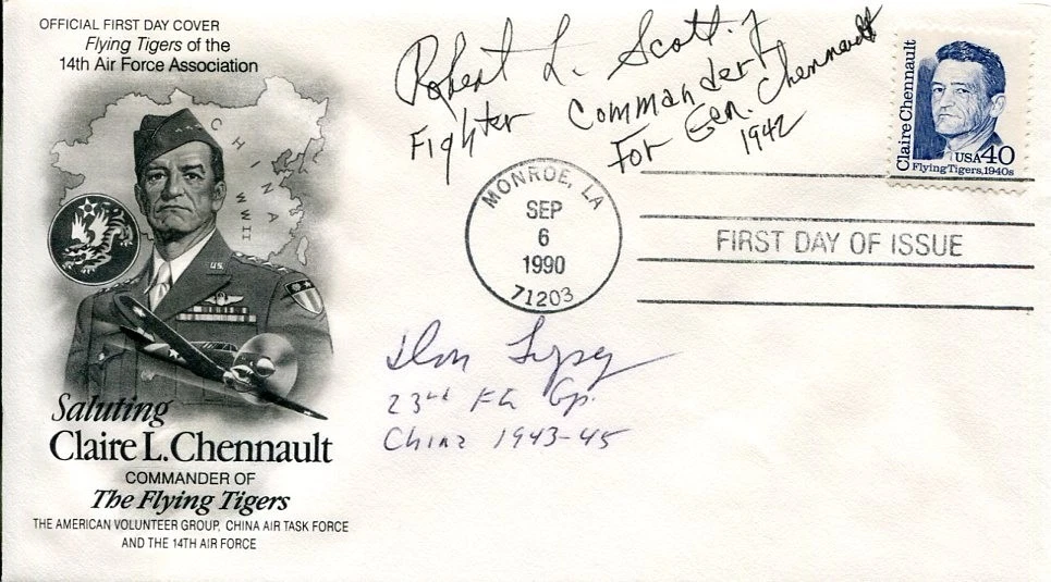Robert L. Scott Don Lopez Jr Flying Tigers WWII War Fighter Ace Signed Autograph