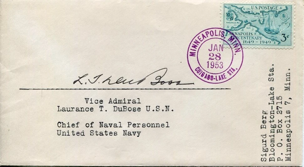 Admiral Laurance DuBose Navy WWII War 3 Navy Cross USS Portland Signed Autograph