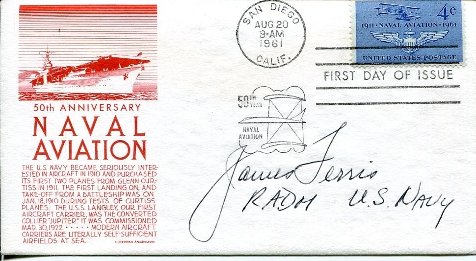 Admiral James Ferris WWII War Pilot Chief of Naval Air Training Signed Autograph