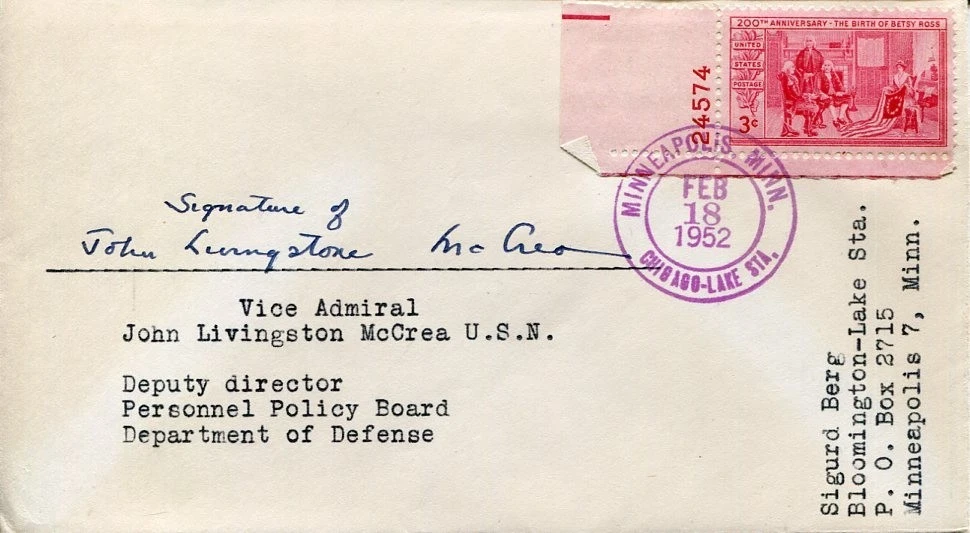 Admiral John L. McCrea WWII War USS Iowa President Roosevelt Signed Autograph