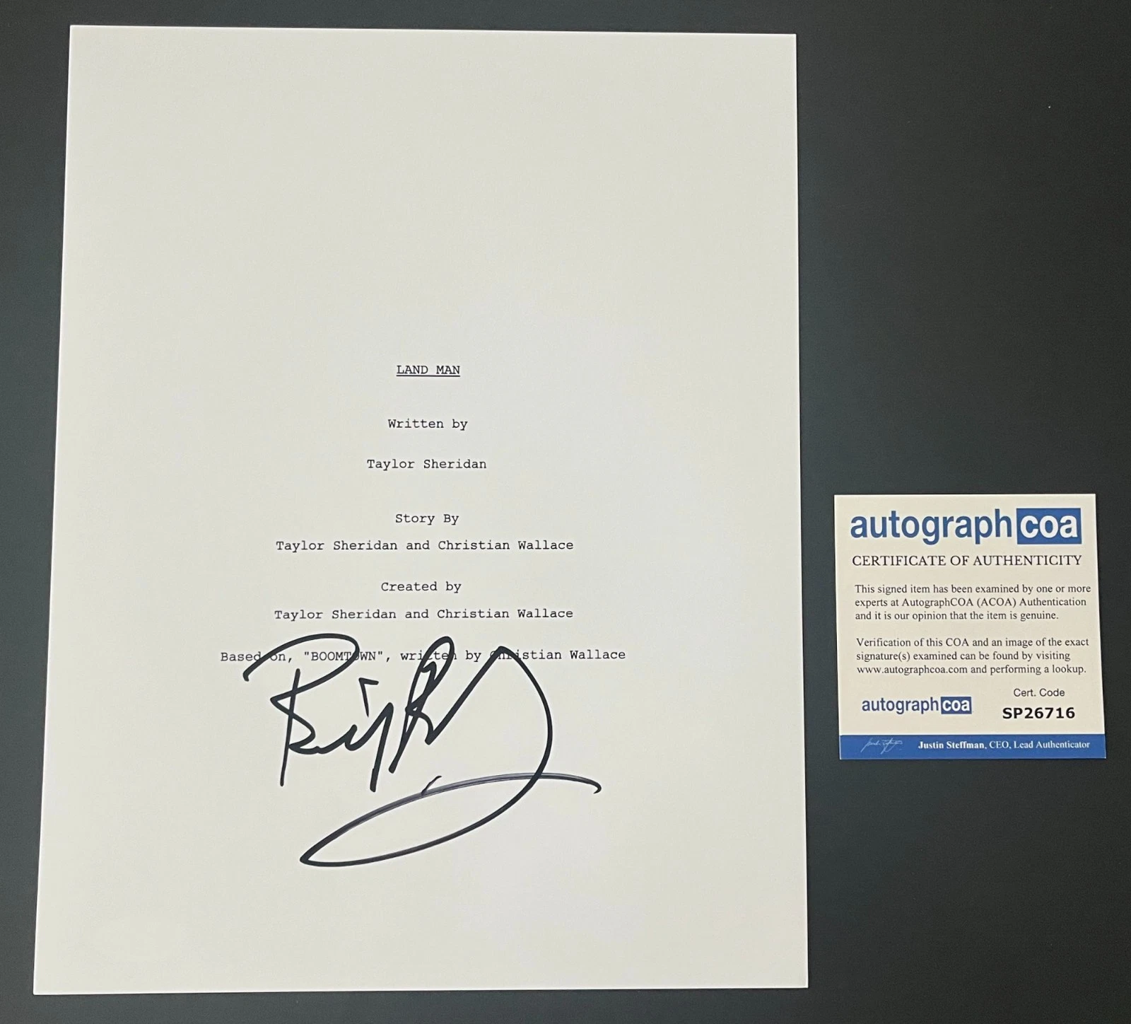 BILLY BOB THORNTON SIGNED AUTOGRAPH LANDMAN PILOT SCRIPT w/PROOF & ACOA COA