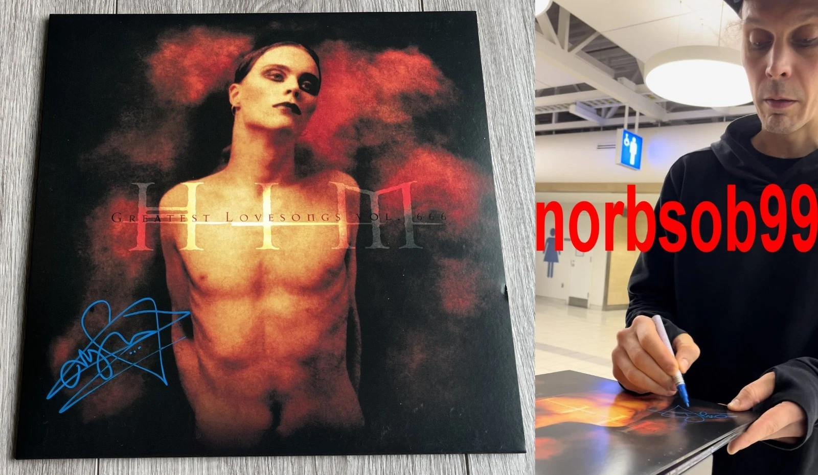 VILLE VALO SIGNED HIM H.I.M. GREATEST LOVESONGS VINYL w/EXACT PROOF BECKETT COA