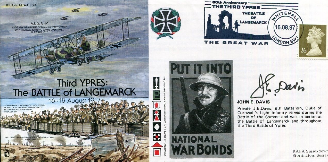 John E Davis WWI War Veteran Battle Of Langemarck Third Ypres Signed Autograph