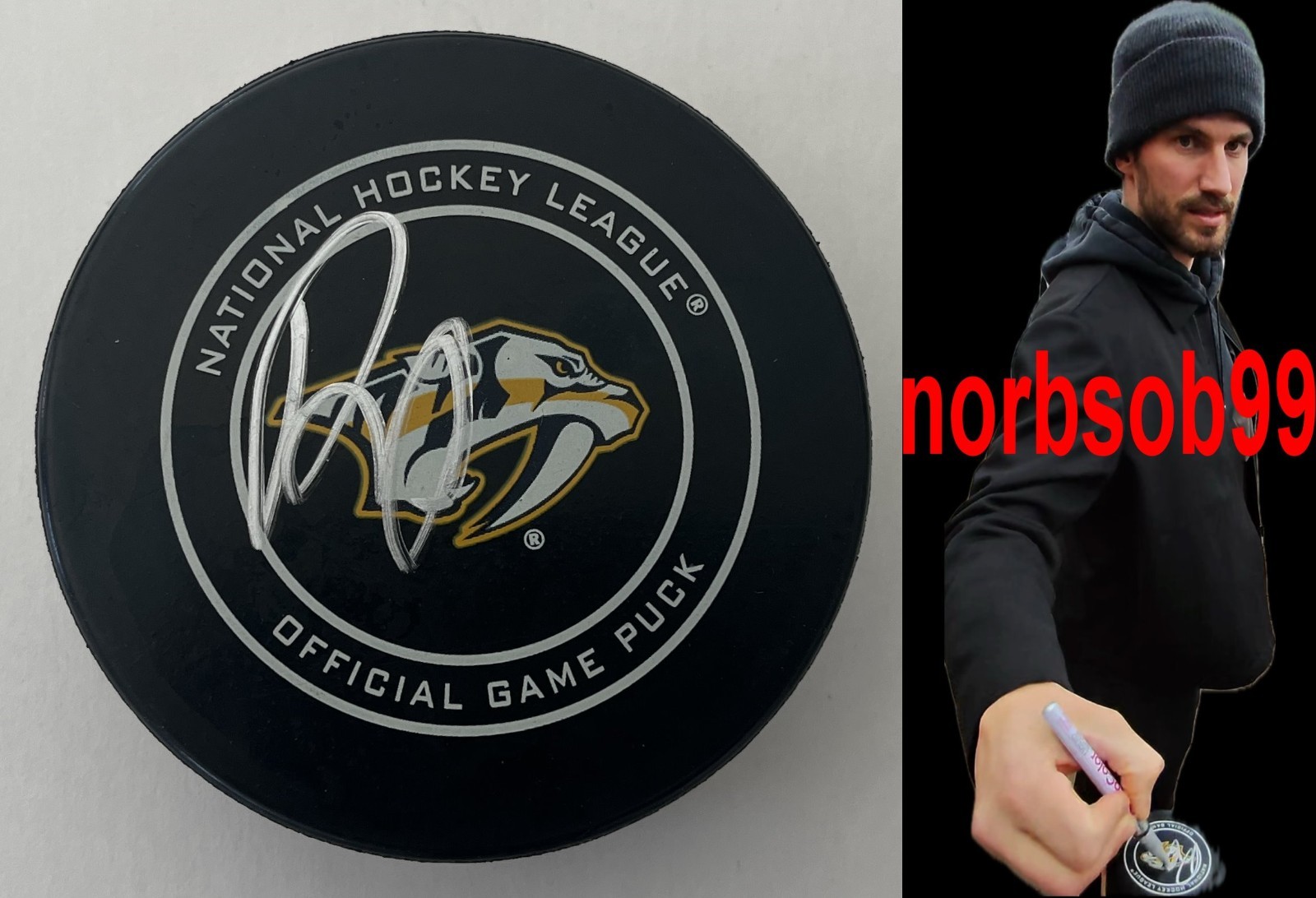 ROMAN JOSI SIGNED NASHVILLE PREDATORS OFFICIAL GAME PUCK EXACT PROOF BECKETT COA