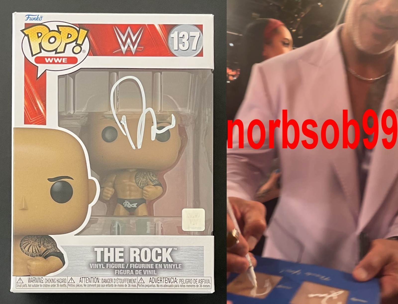 DWAYNE JOHNSON SIGNED THE ROCK WWE #137 FUNKO w/EXACT VIDEO PROOF & BECKETT COA