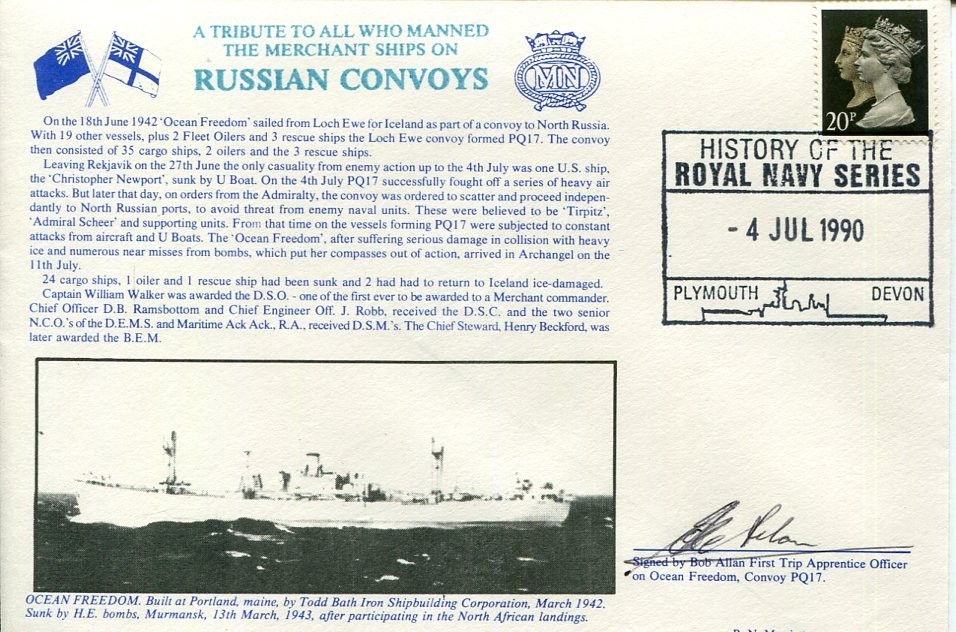 Bob Allan First Trip App WWII War Ocean Freedom Russian Convoys Signed Autograph