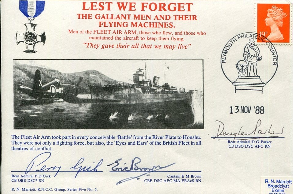 Admiral Percy Gick Douglas Granger Parker Eric Brown WWII War Signed Autograph