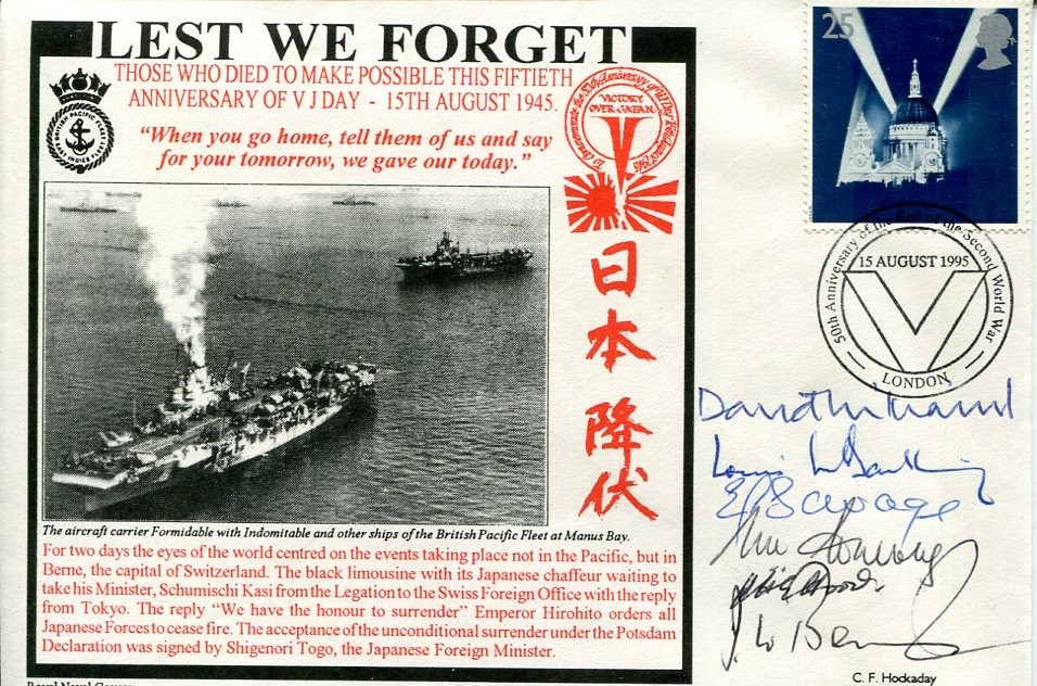 Admiral David Williams Louis Le Bailly & 4 HMS VJ Day WWII War Signed Autograph