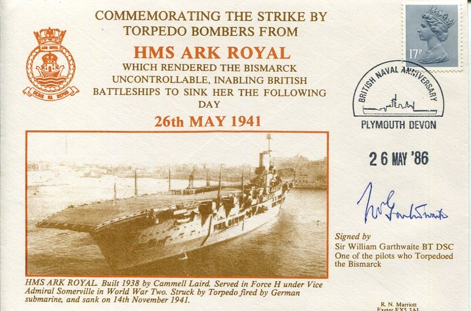 William Garthwaite HMS Ark Royal Pilot Sunk Bismarck WWII War Signed Autograph