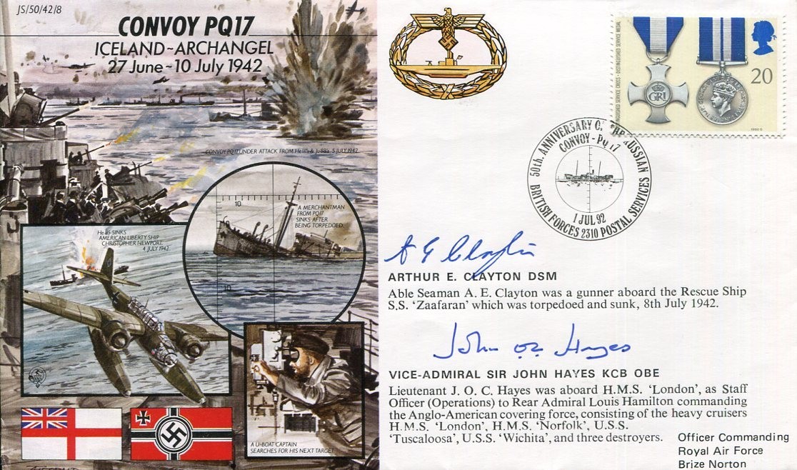 Arthur Clayton DSM Vice Admiral John Hayes WWII War HMS London Signed Autograph