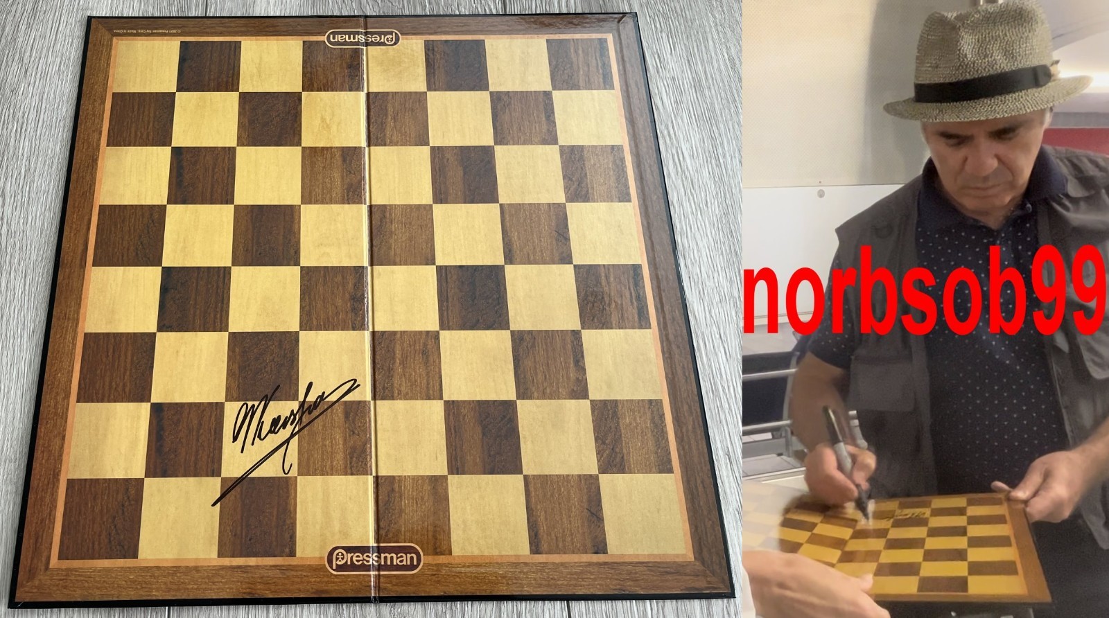 GARRY KASPAROV WORLD CHAMPION GRANDMASTER SIGNED CHESS BOARD w/PROOF BECKETT COA