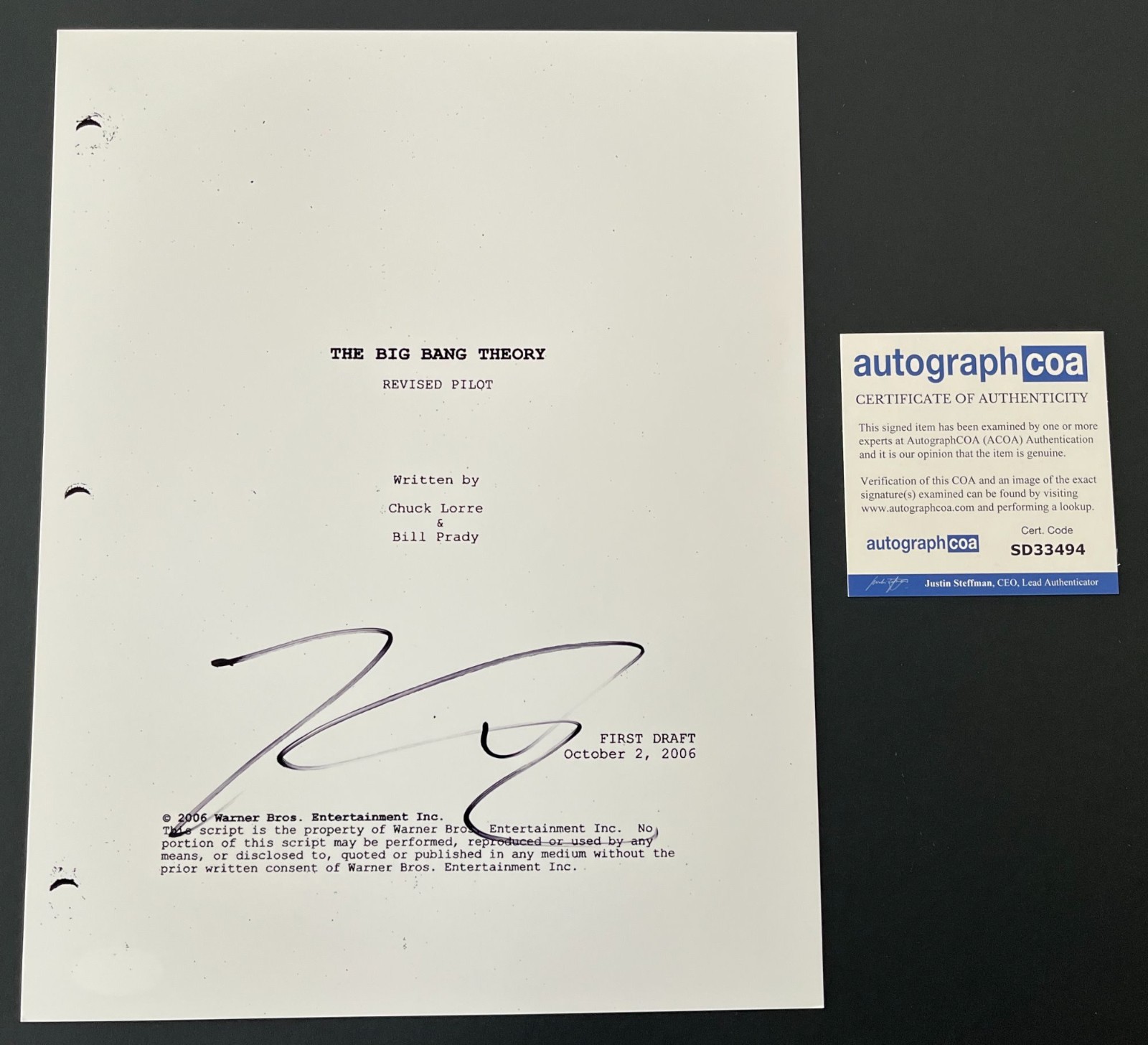 JOHNNY GALECKI SIGNED THE BIG BANG THEORY 52 PAGE PILOT SCRIPT & AUTOGRAPH COA