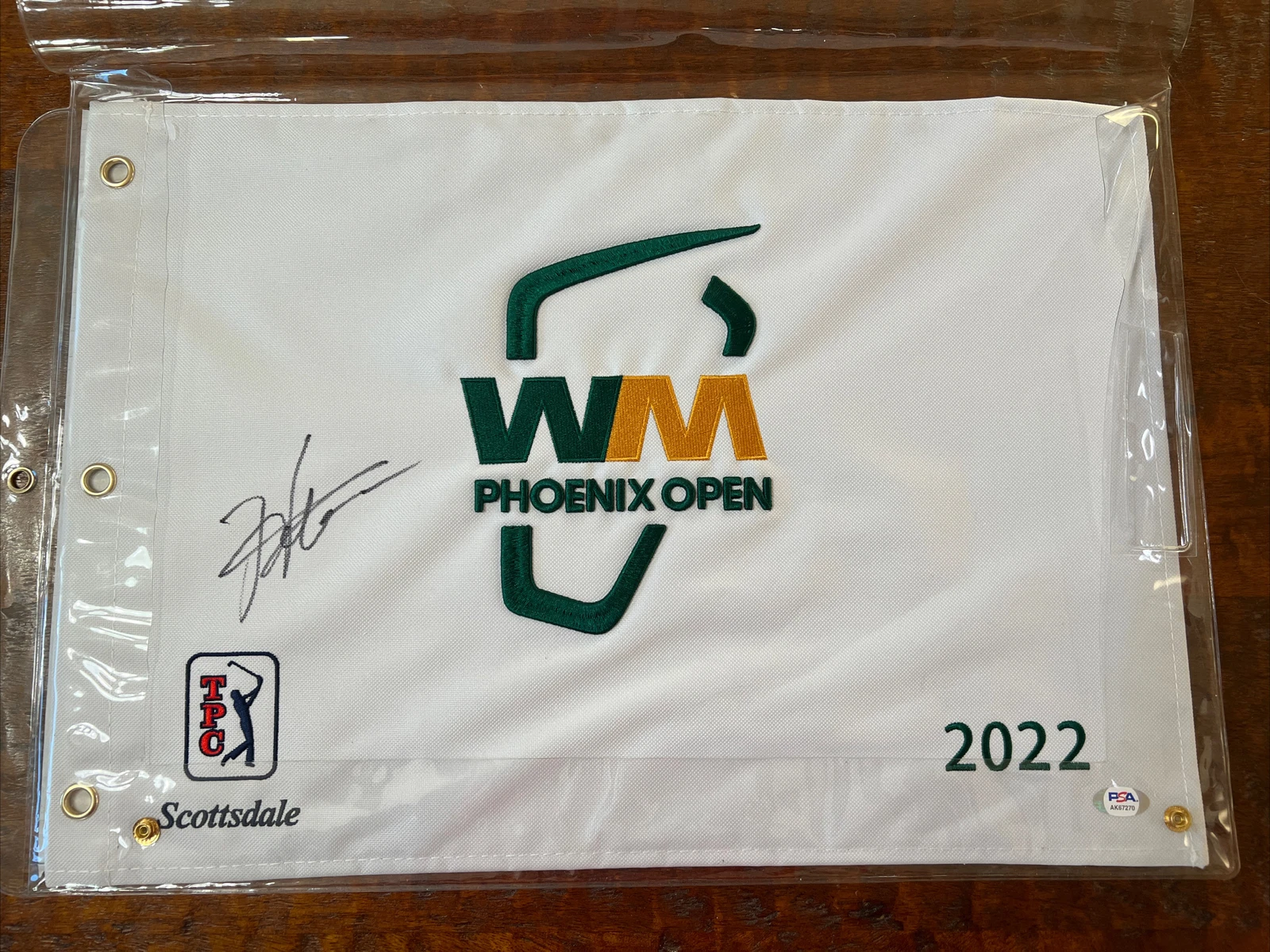 Hideki Matsuyama Signed 2022 Waste Management Flag PGA PSA DNA Coa Golf
