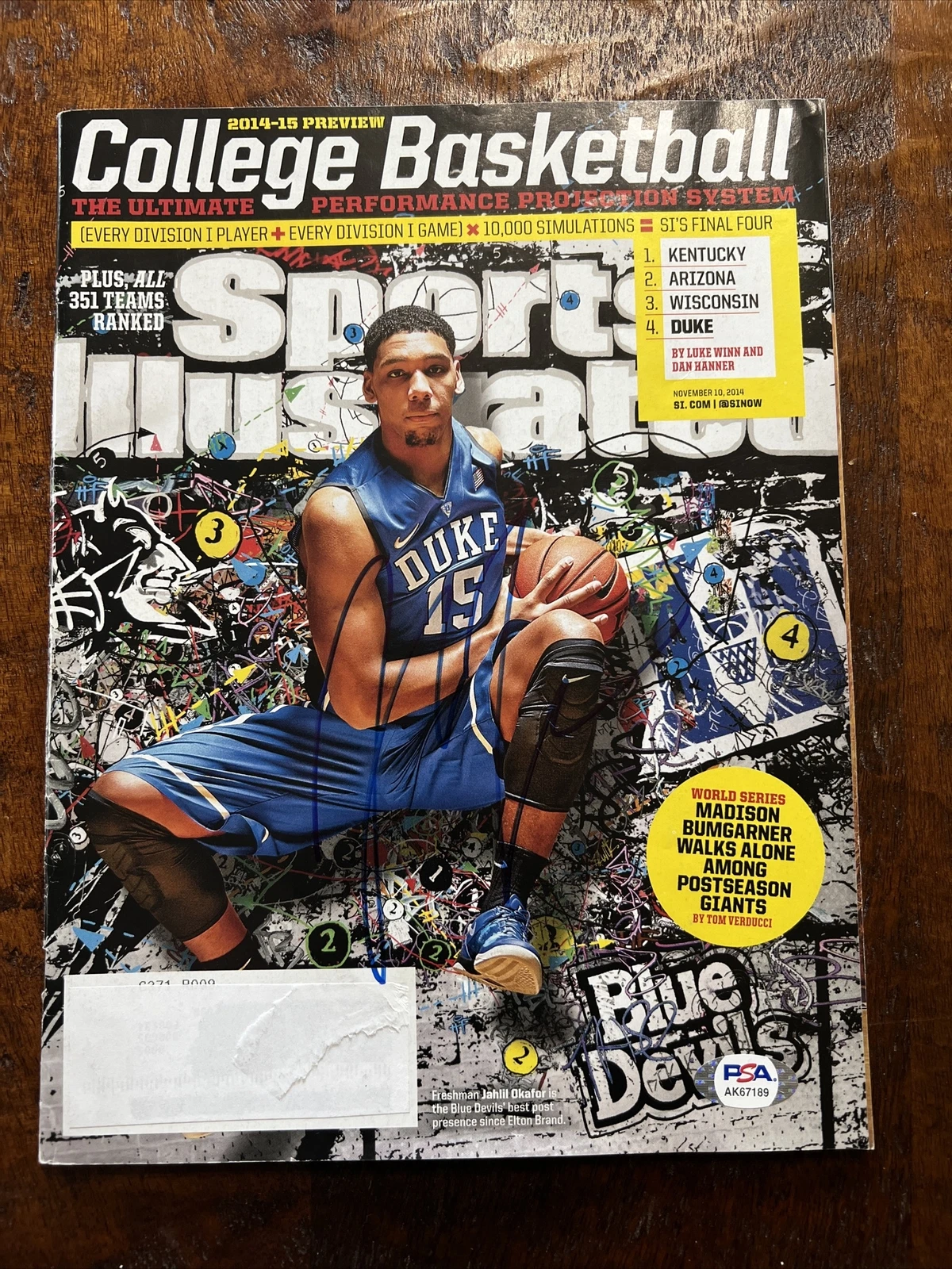 Jahlil Okafor Signed Sports Illustrated Psa Dna Coa Duke Autographed