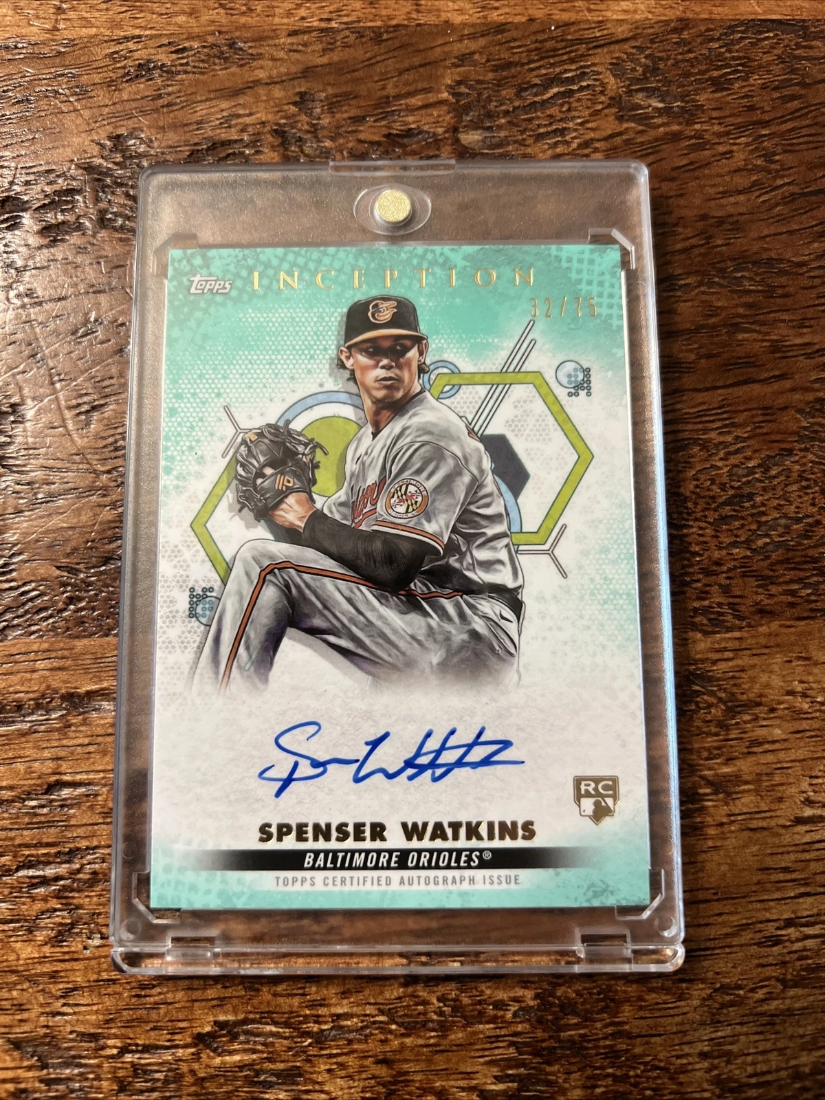 2022 INCEPTION SPENSER WATKINS RC AQUA - ON CARD AUTO 32/75 ROOKIE SP ORIOLES