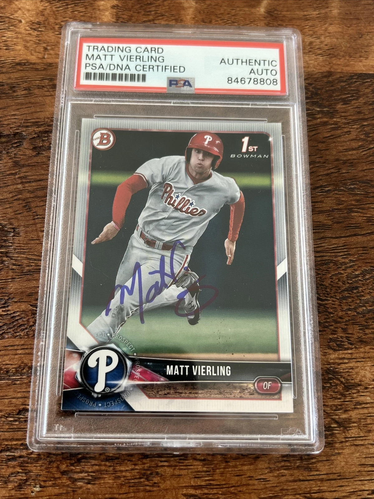 Matt Vierling IP Signed Bowman 1st Card Psa Dna Coa Slabbed Phillies Autographed