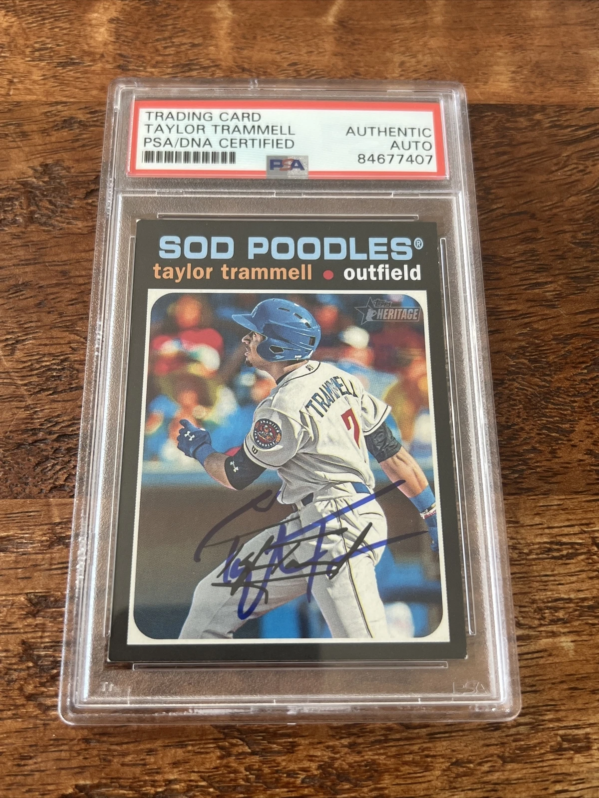 Taylor Trammell IP Signed Topps Heritage Card Psa Dna Coa Slabbed Mariners