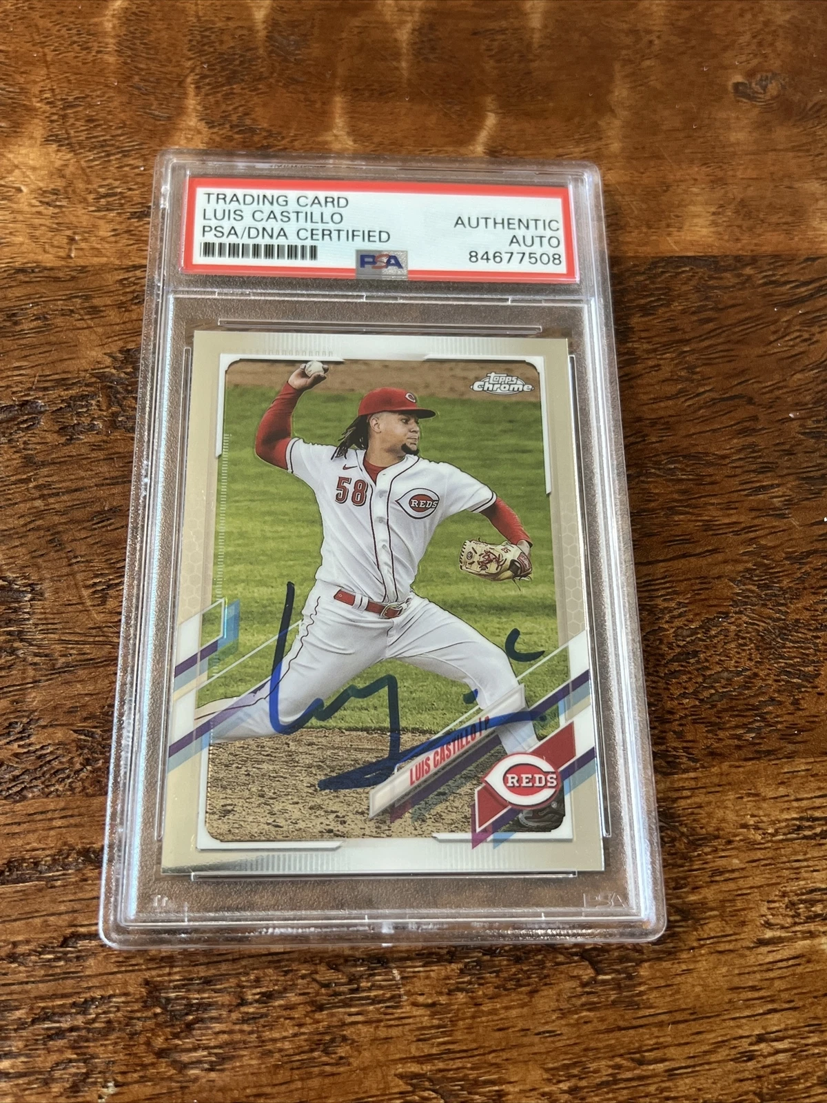 Luis Castillo IP Signed Topps Chrome Card Psa Dna Coa Slab Mariners Autographed