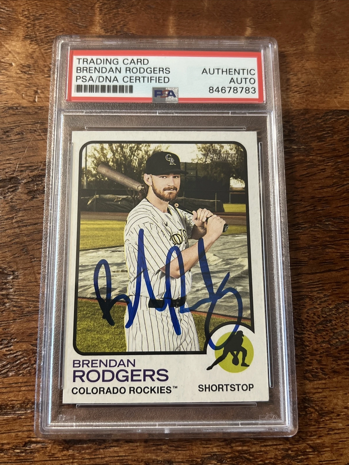 Brendan Rodgers IP Signed Topps Heritage Card PSA DNA Coa Slab Rockies