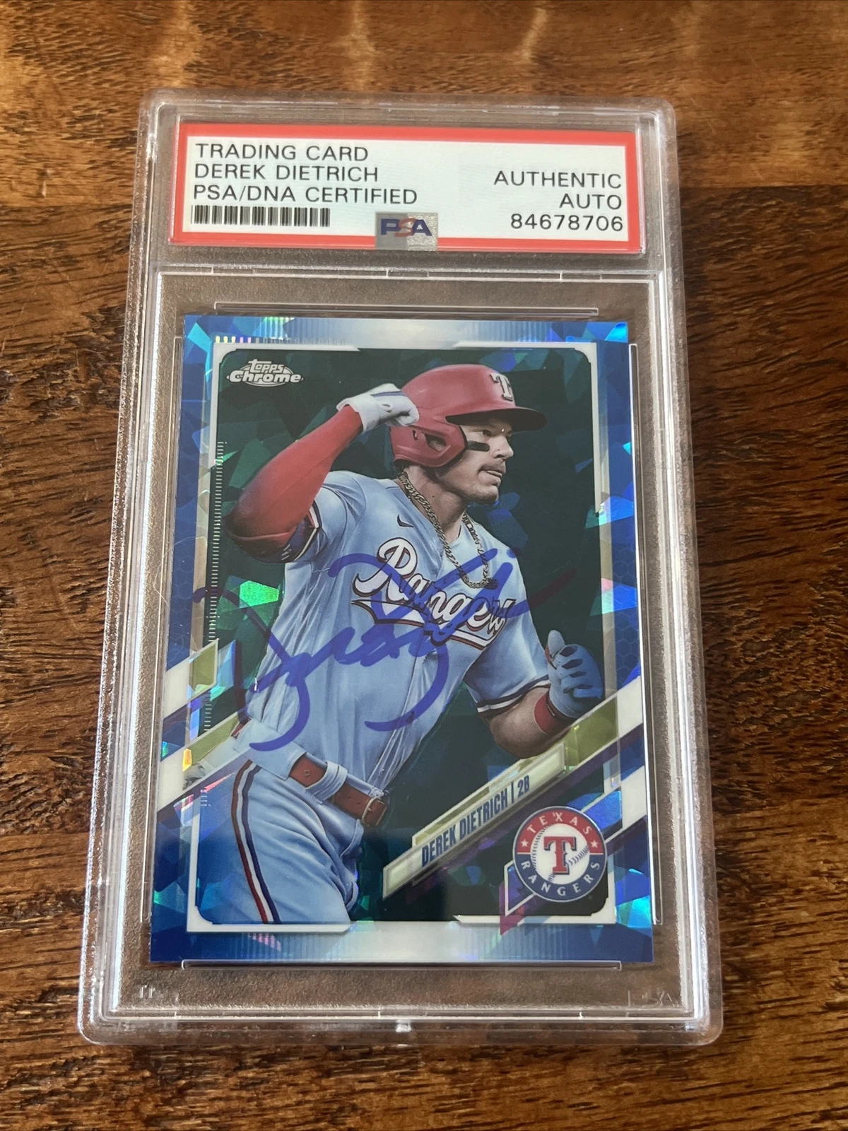 Derek Dietrich IP Signed Topps Chrome Card Psa Dna Coa Slab Autographed Rangers