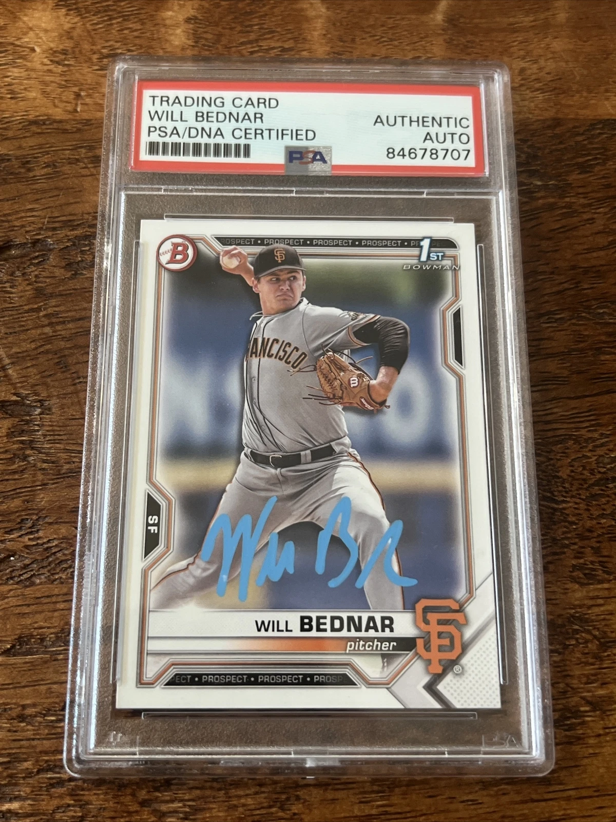 Will Bednar IP Signed 1st Bowman Card Psa Dna Coa Slab Giants Autographed
