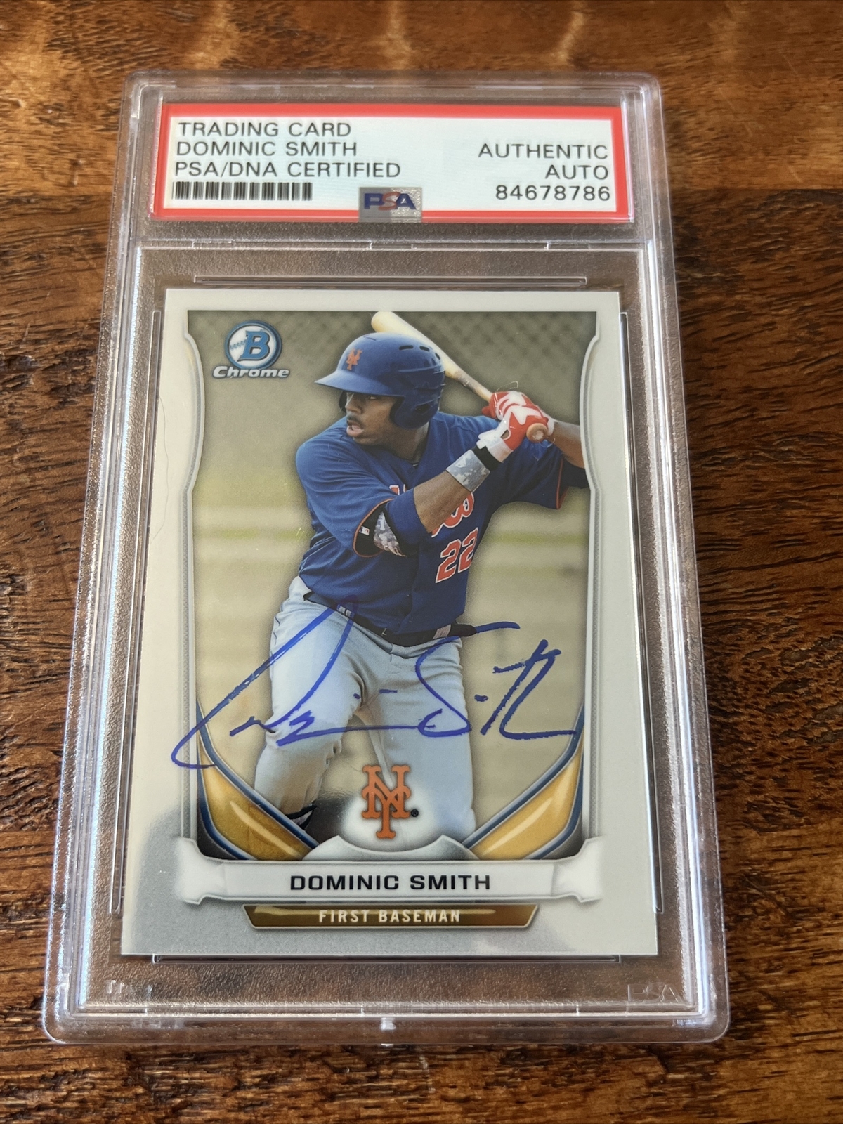 Dominic Smith IP Signed Bowman Chrome Card Psa Dna Coa Slab Autographed Mets