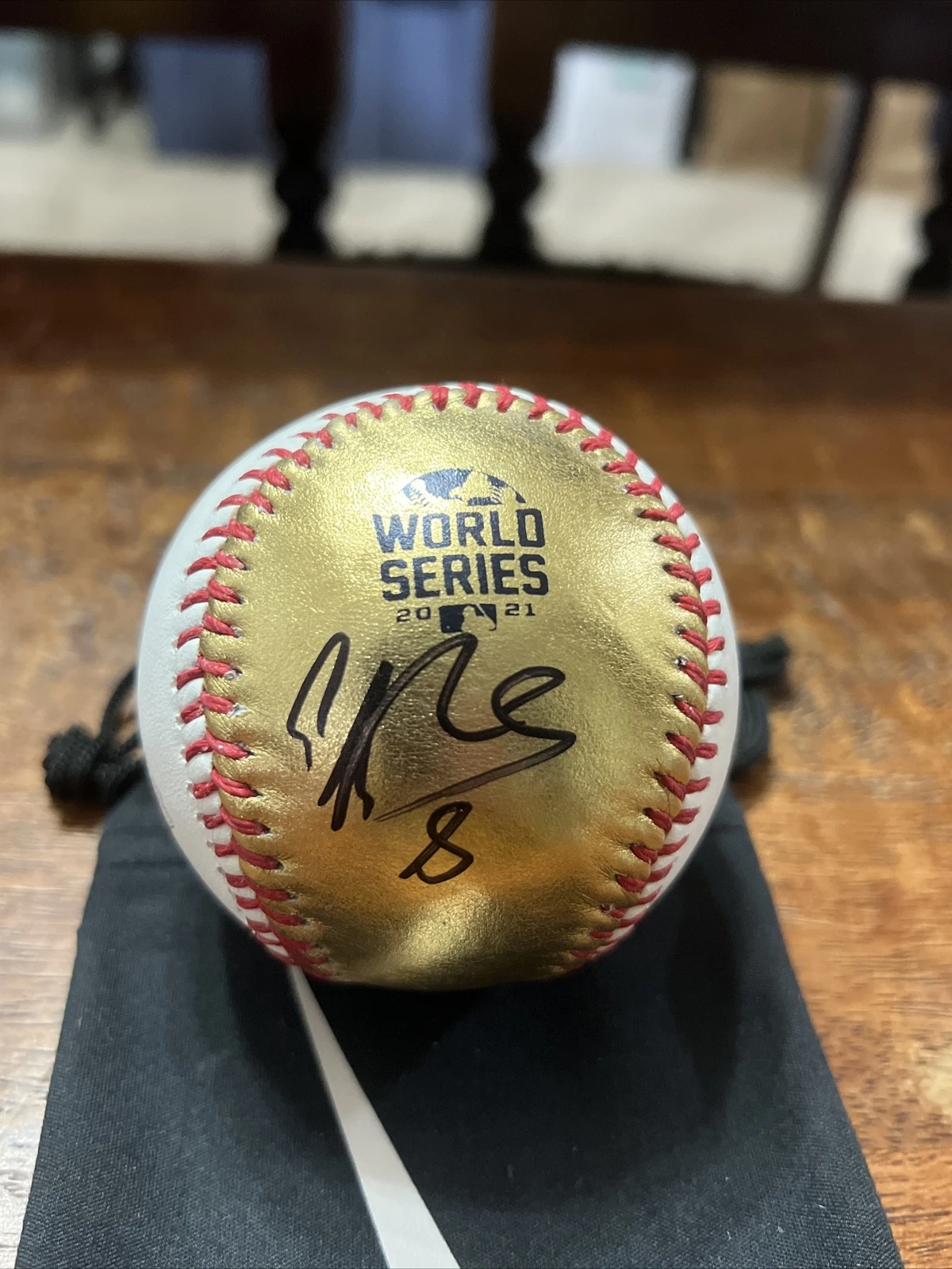 Eddie Rosario Signed Gold 2021 World Series Baseball PSA DNA Coa Braves