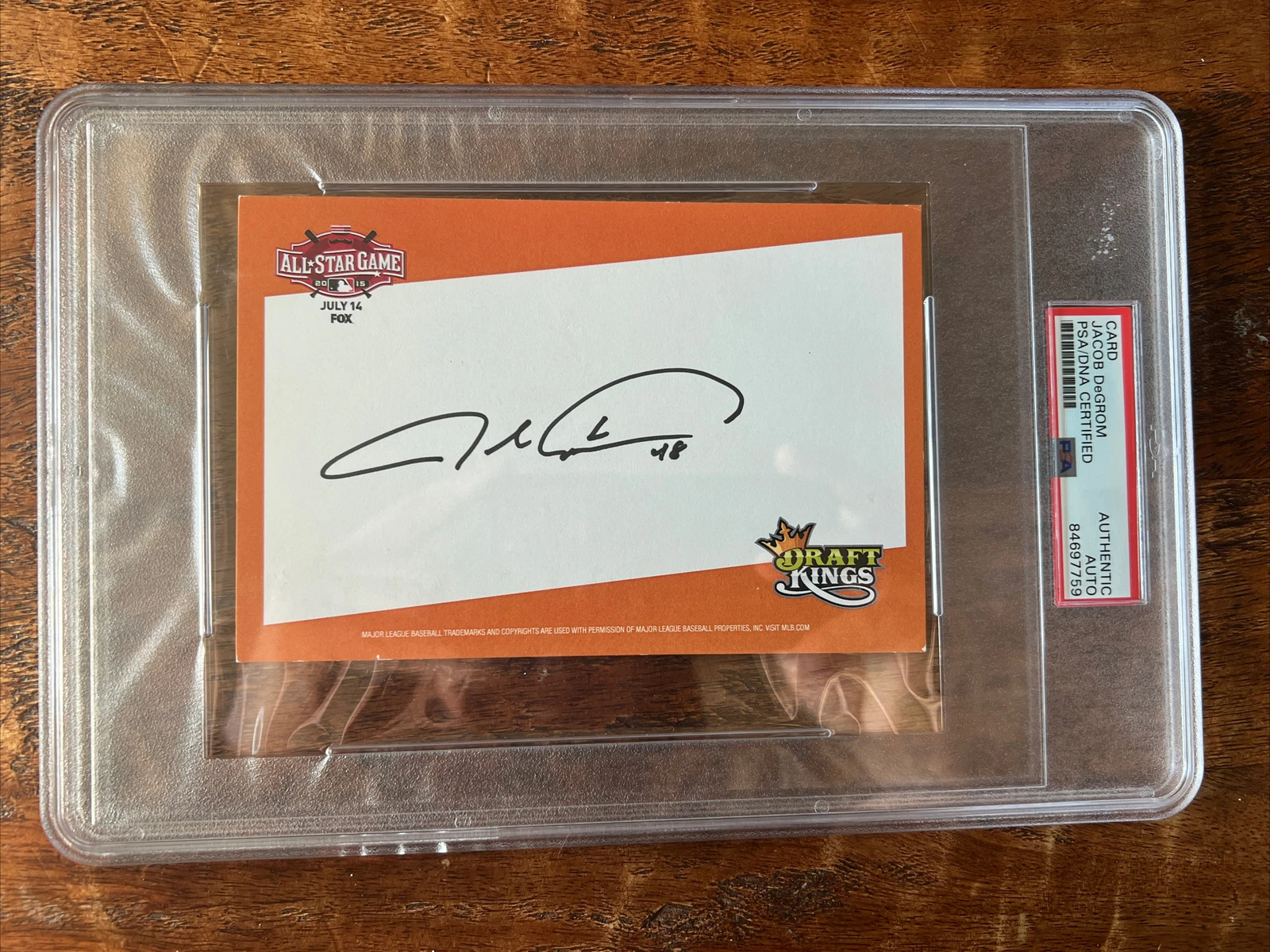 Jacob deGrom Signed 2015 All Star Game Postcard PSA DNA Coa Slab Mets Rangers