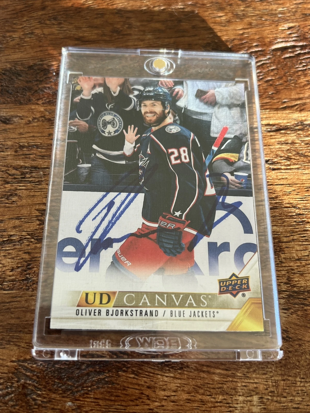 Oliver Bjorkstrand IP Signed UD Canvas Card Psa Dna Coa Blue Jackets Autographed