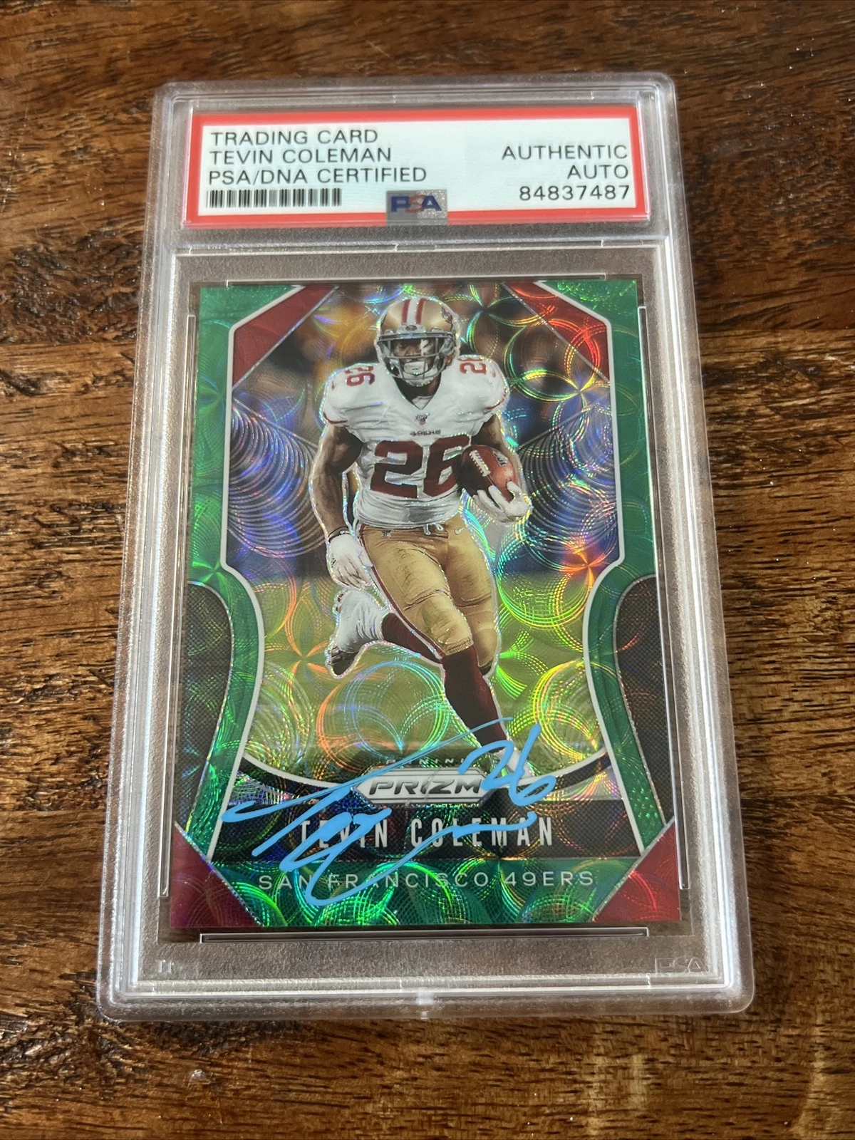 Tevin Coleman IP Signed Prizm Card PSA DNA Coa Slab 49ers Autographed