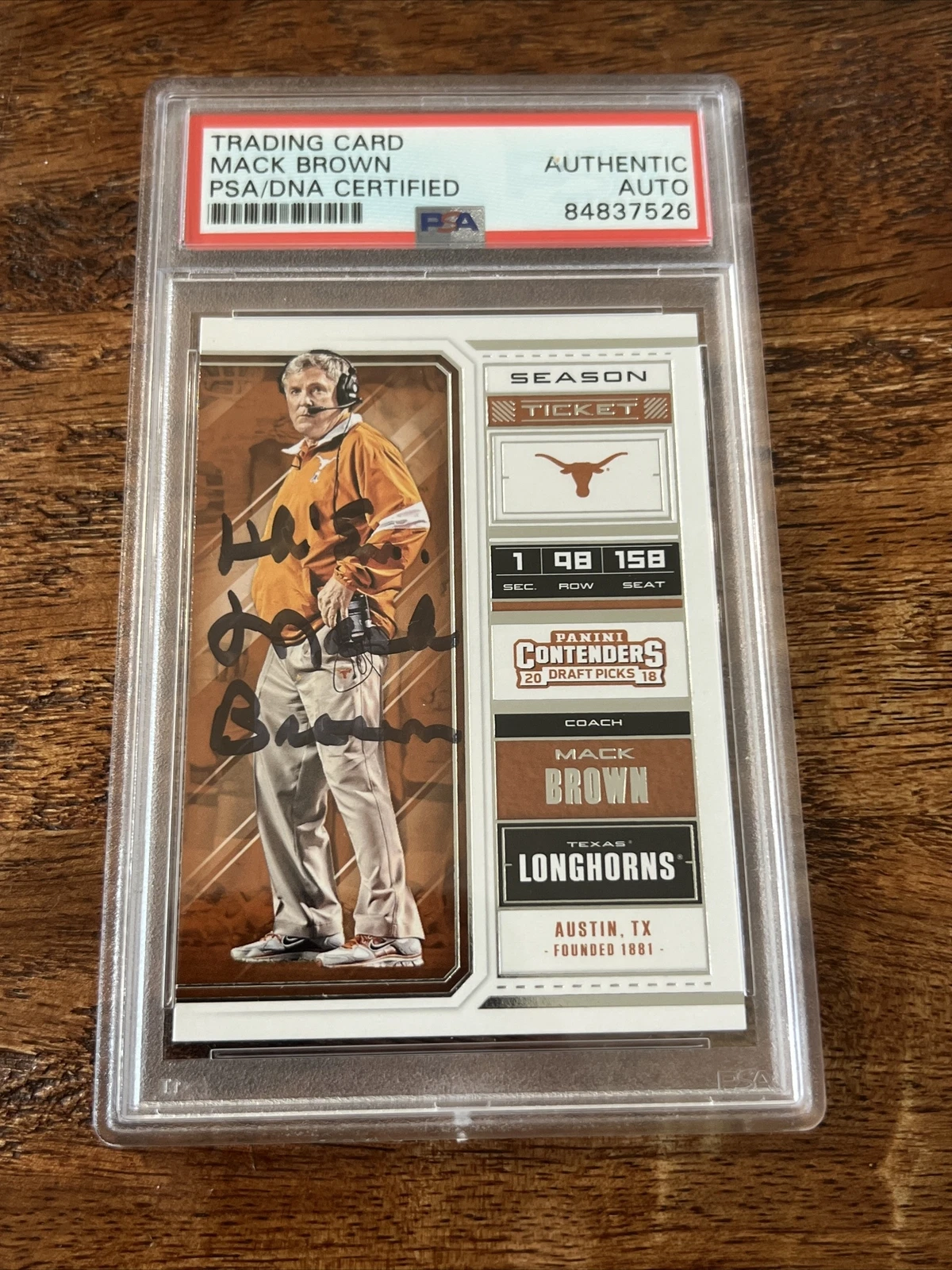 Mack Brown IP Signed Panini Card PSA DNA Coa Slab Texas Longhorns Autographed